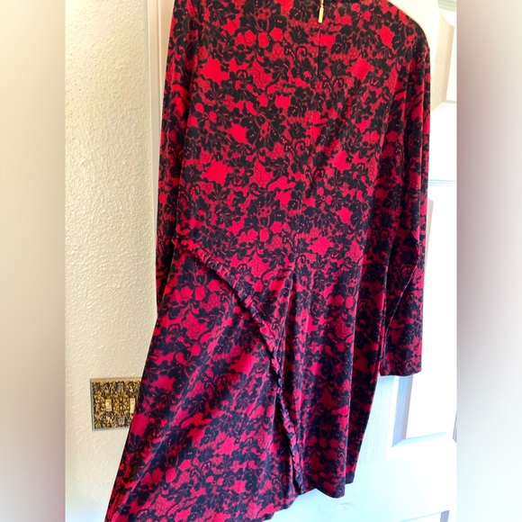 NWOT MICHAEL KORS RED & BLACK FLORAL MIDI SHEATH DRESS - SIZE XL - Picture 3 of 16
